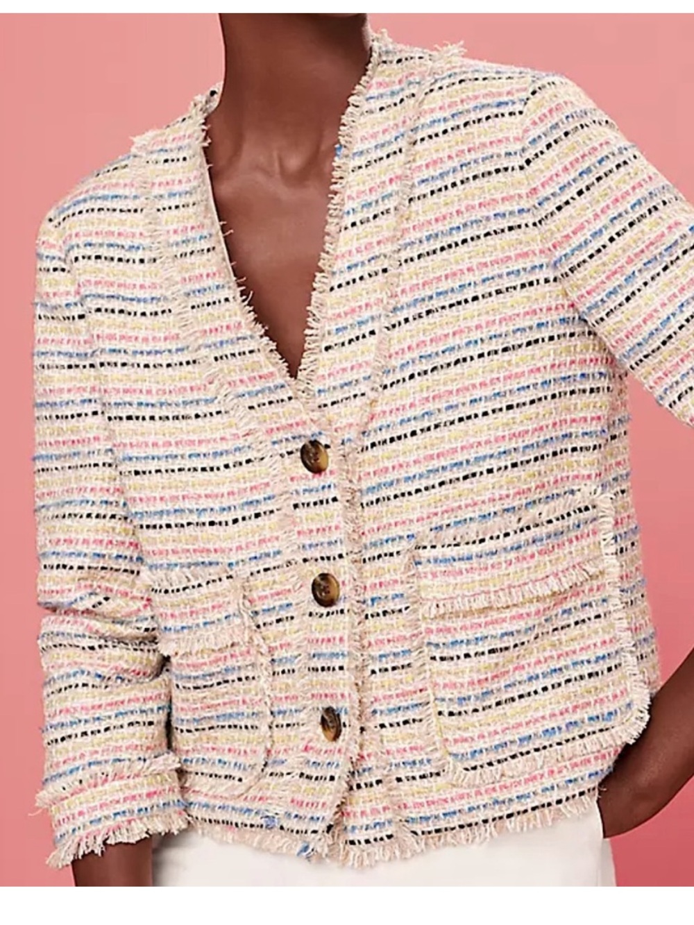 Ann Taylor Shimmer Fringe Tweed Cardigan Jacket Size 8